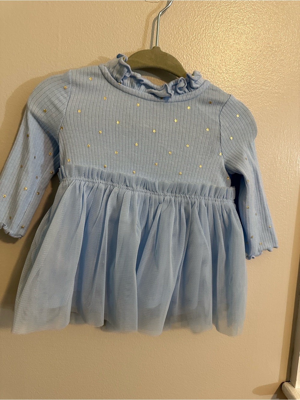 cloud island Light Blue Baby Romper with Gold Star Accents